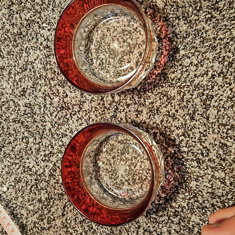 Vintage Kings Crown Cranberry White Glass Compote Bowls set of 2